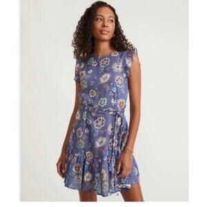 Marine Layer Laney Floral Braided Belt High Neck Mini Dress Marlin Hibiscus